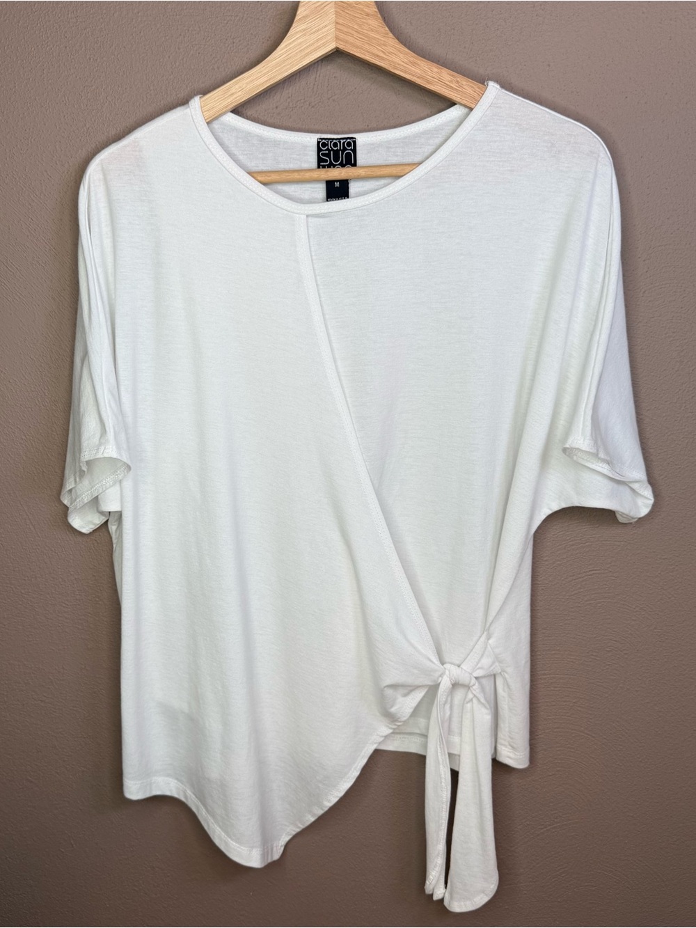 Clara Sun Woo Peach Knit Side Tie Wrap Minimalist Top in White Women's Size Med. - Picture 10 of 16